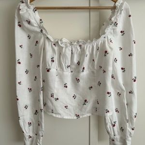 Reformation ‘Reign’ Floral Linen Long Sleeve Top